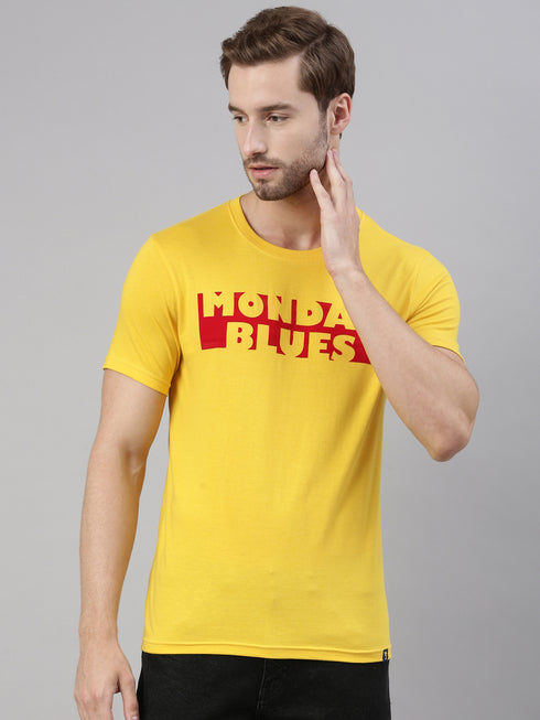 Yellow Printed Crew Neck Tshirt